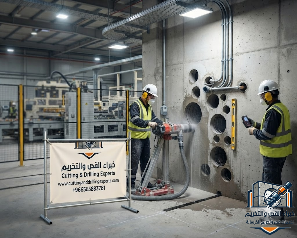 تخريم خرسانة حي الحوية الطائف وفتح كور للمكيفات والسباكة والكهرباء باستخدام أحدث أجهزة الكور الماسي